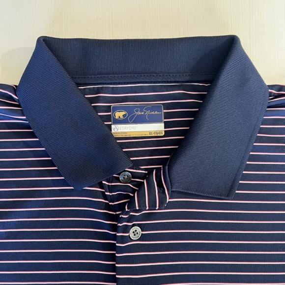 Jack Nicklaus Navy and White/Pink Pinstripes Golf Polo XXL Staydri - Picture 3 of 10